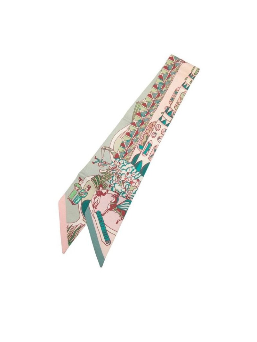 Hermes Twilly Exposition Universelle Scarf Pink Green Silk